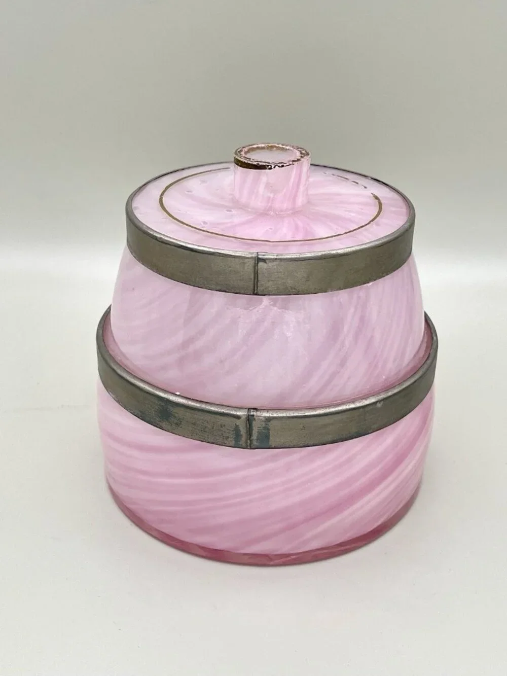 Antique Pink Swirl Glass Beverage Dispenser Floral Spigot VTG Victorian Cottage